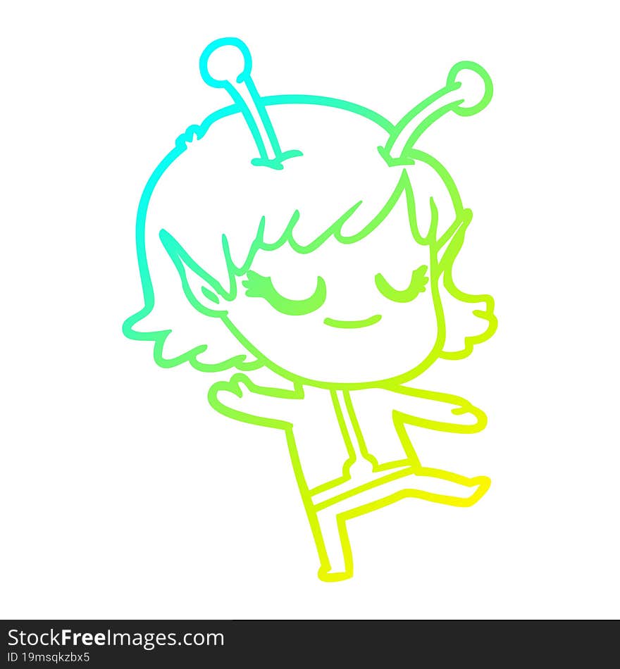 cold gradient line drawing smiling alien girl cartoon