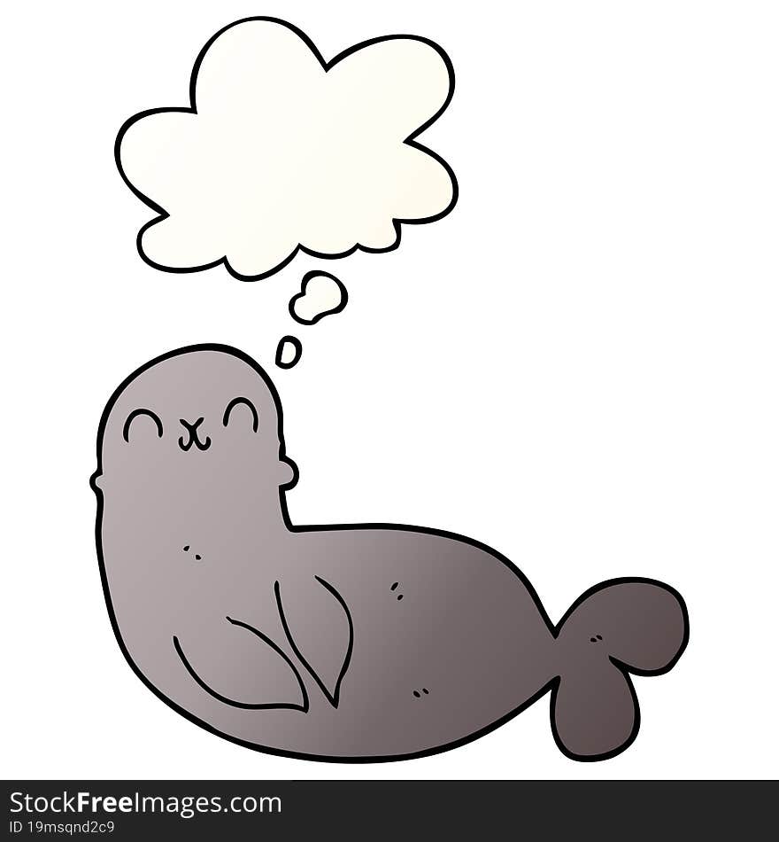 cartoon seal and thought bubble in smooth gradient style