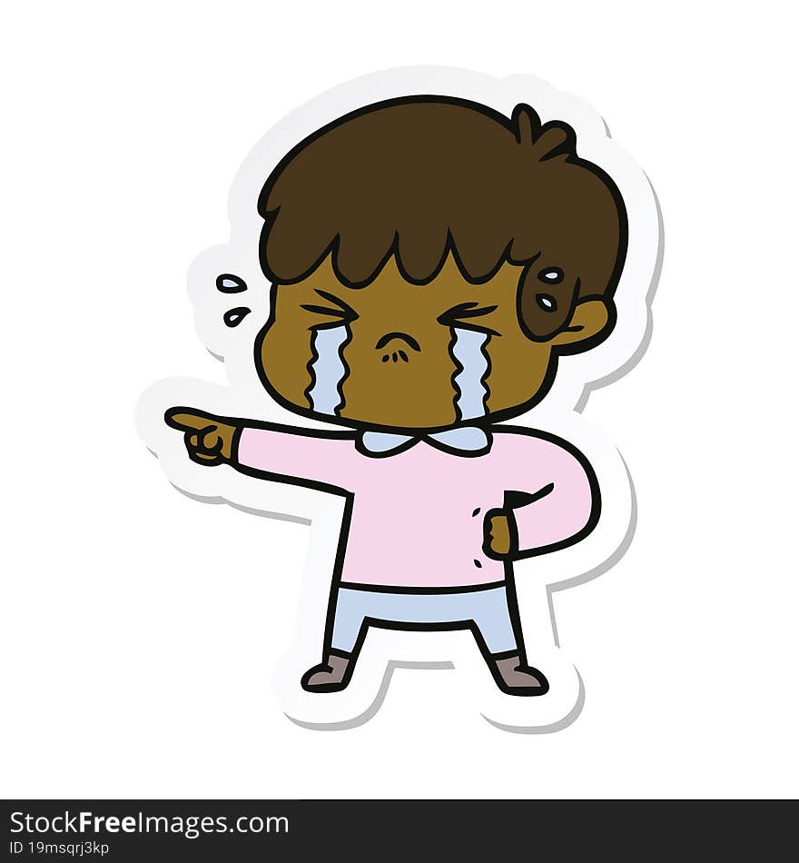 sticker of a crying boy cartoon