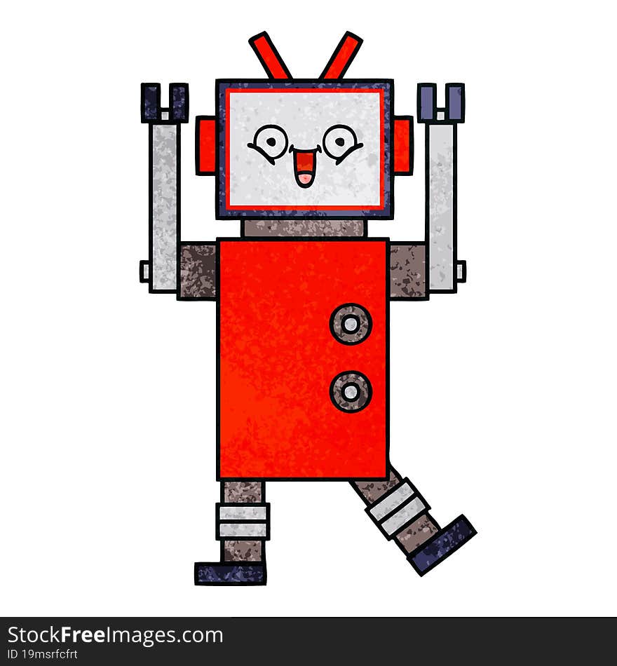 Retro Grunge Texture Cartoon Happy Robot