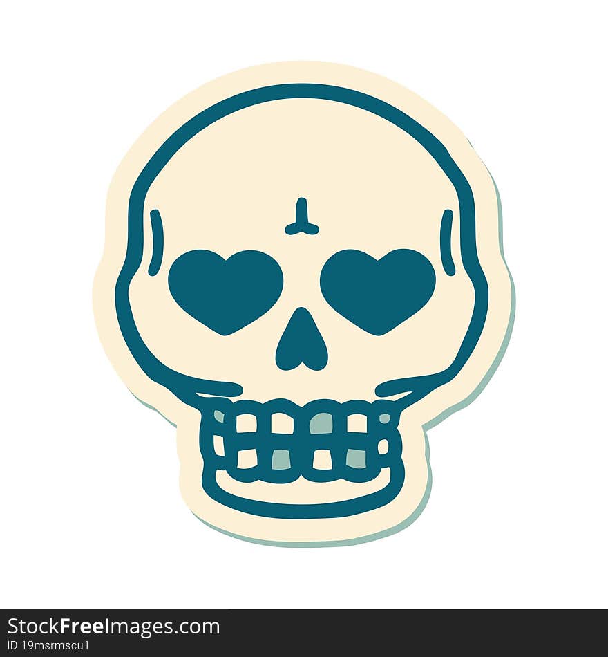 sticker of tattoo in traditional style of a skull. sticker of tattoo in traditional style of a skull