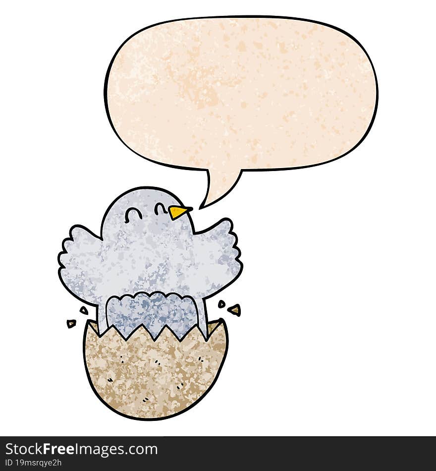 Cartoon Hatching Chicken And Speech Bubble In Retro Texture Style