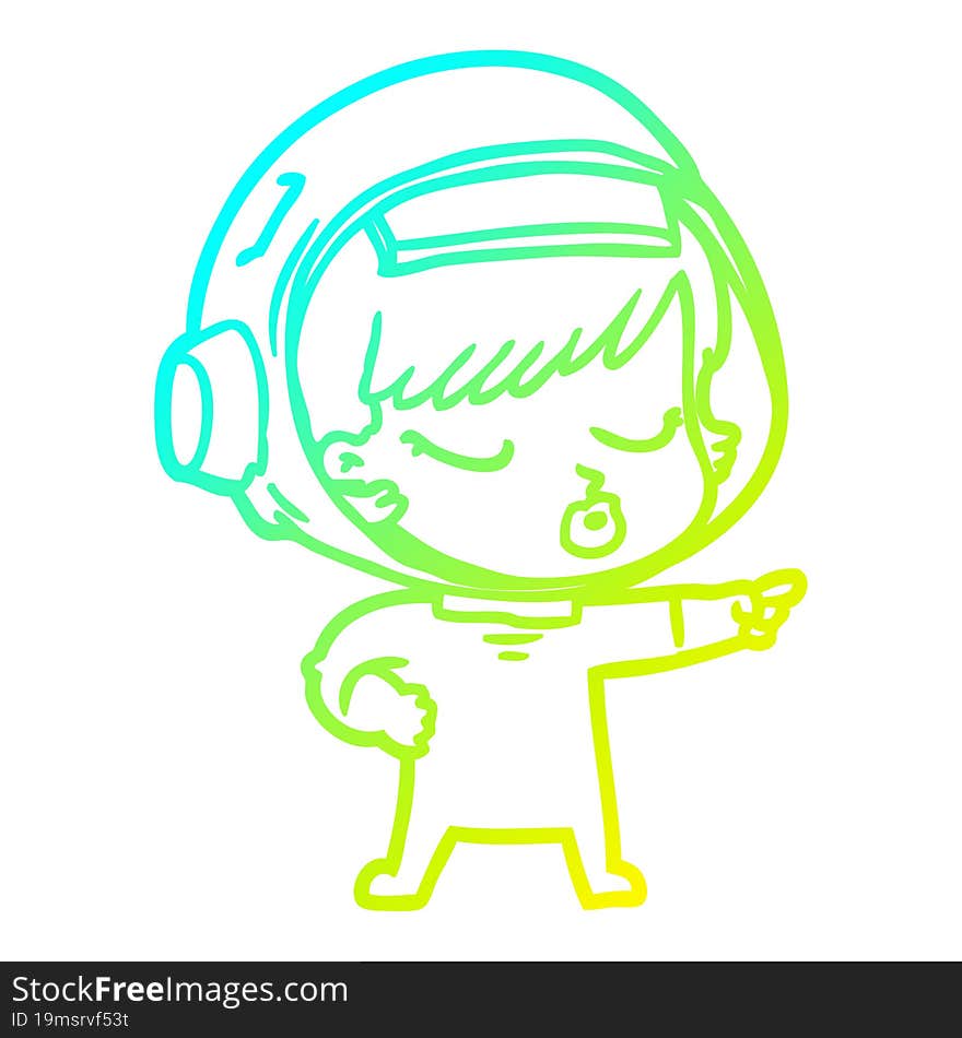 cold gradient line drawing cartoon pretty astronaut girl pointing