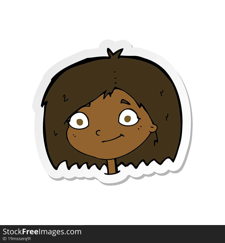 sticker of a cartoon happy female face