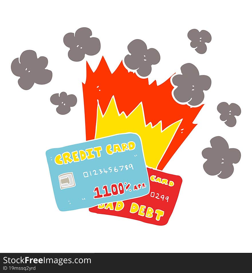 Flat Color Illustration Of A Cartoon Credit Card Debt