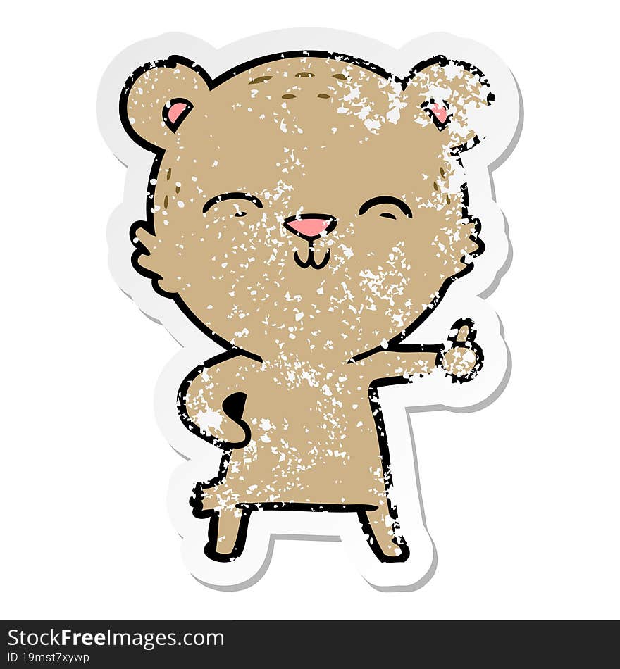 distressed sticker of a happy cartoon bear