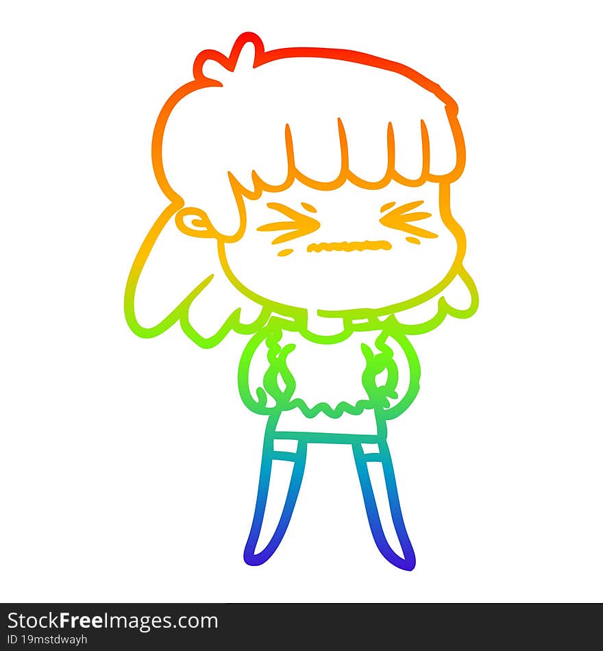 rainbow gradient line drawing cartoon angry girl