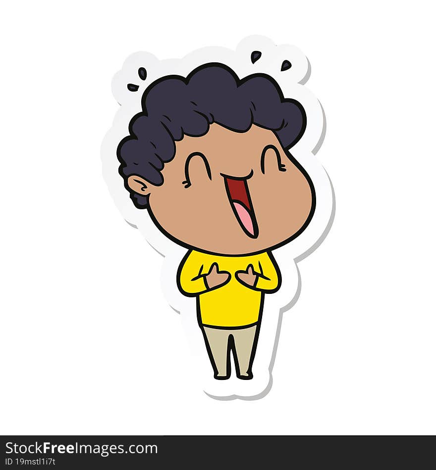 sticker of a cartoon happy man laughing