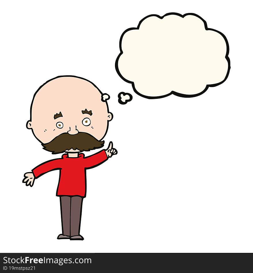 Cartoon Bald Man With Idea With Thought Bubble