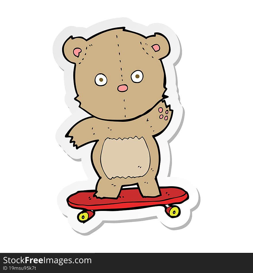 sticker of a cartoon teddy bear on skateboard