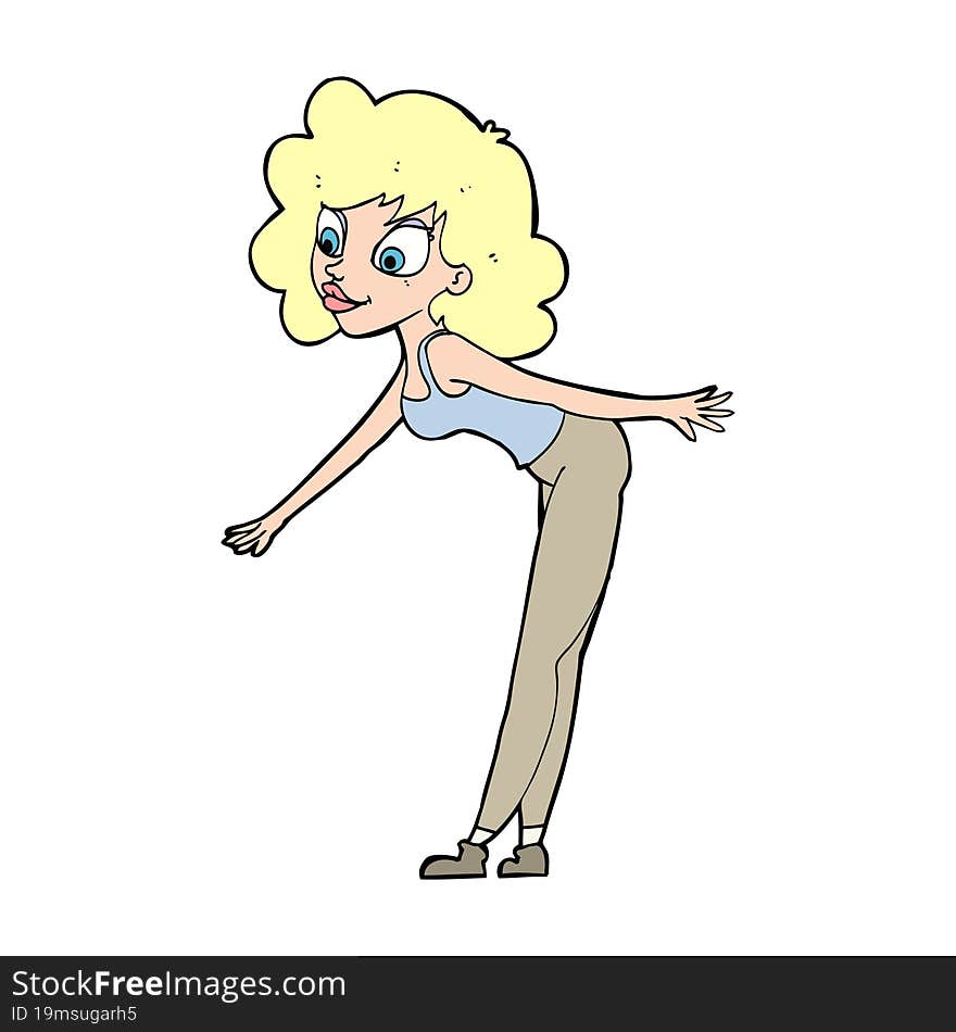 cartoon woman reaching to pick something up