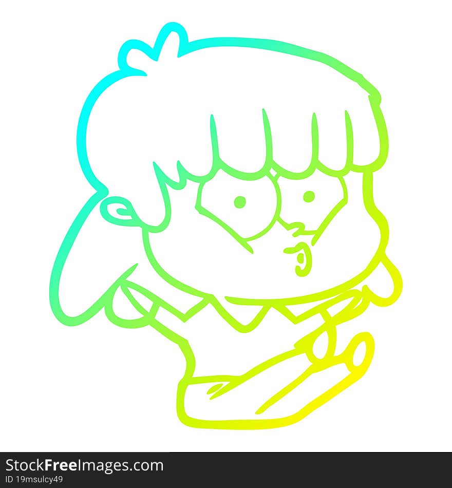 cold gradient line drawing cartoon whistling girl