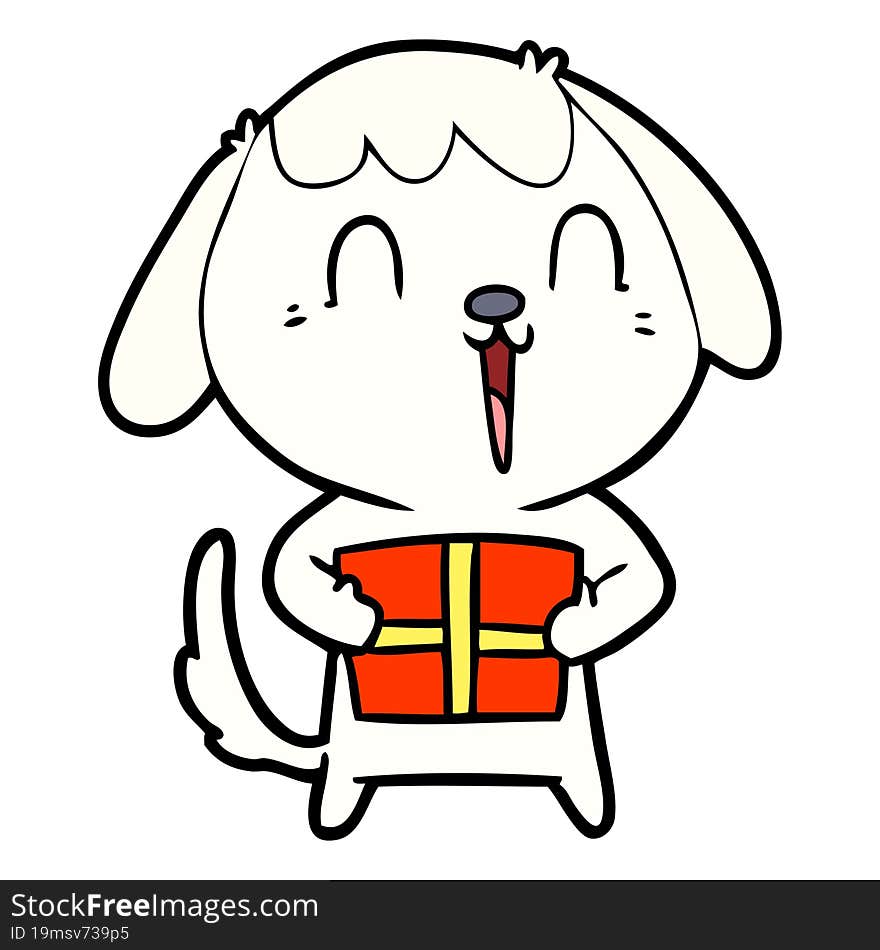 cute cartoon dog with christmas present. cute cartoon dog with christmas present