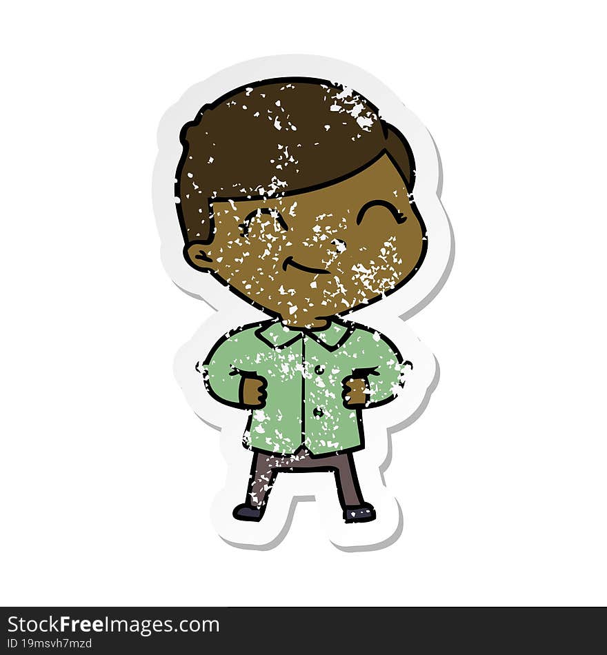 distressed sticker of a cartoon boy with hands on hips