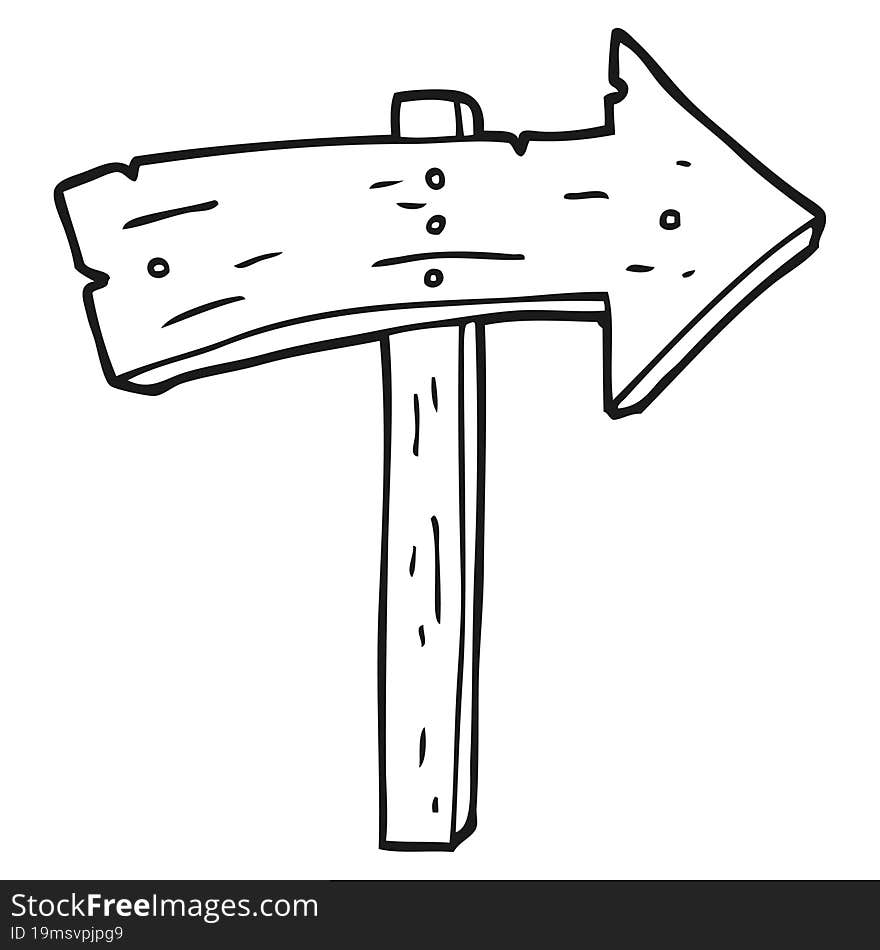 Black And White Cartoon Wooden Direction Arrow