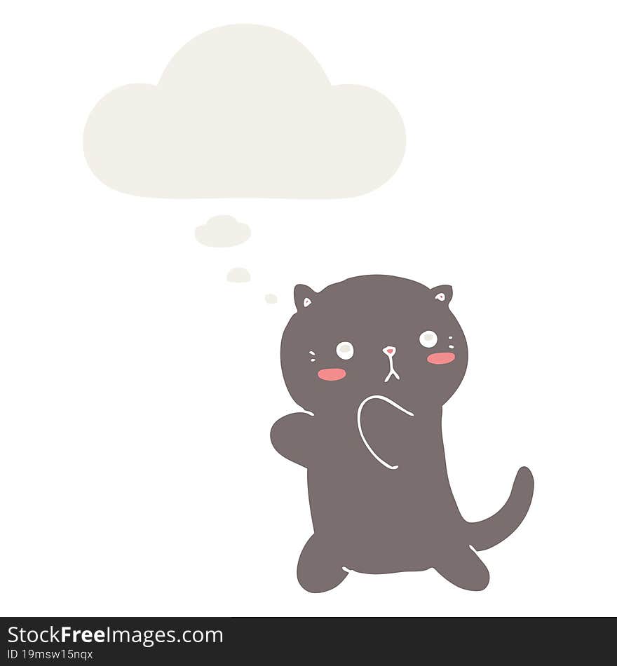 cute cartoon cat and thought bubble in retro style