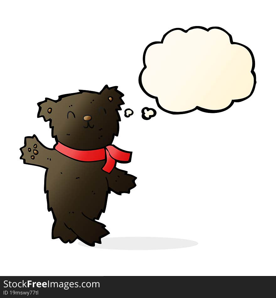 cartoon waving teddy black bear with thought bubble