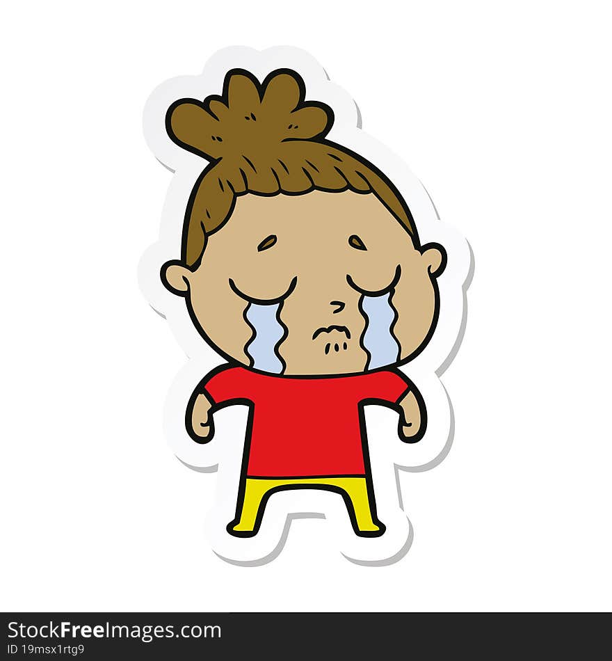 sticker of a cartoon crying woman