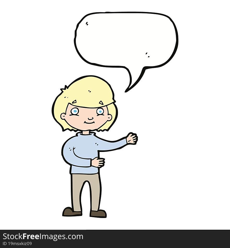 cartoon happy person with speech bubble