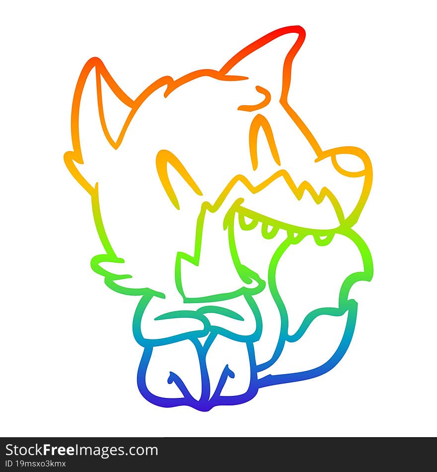 rainbow gradient line drawing of a laughing fox cartoon