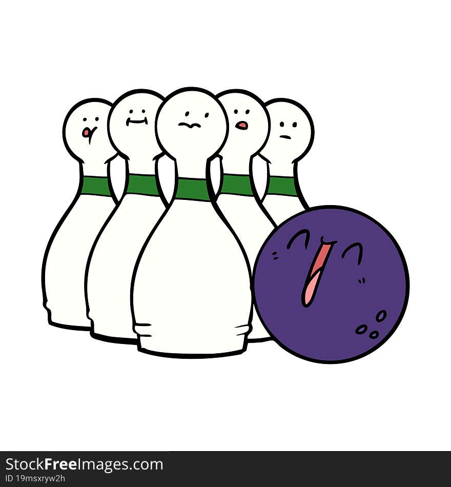 cartoon laughing bowling ball and pins. cartoon laughing bowling ball and pins