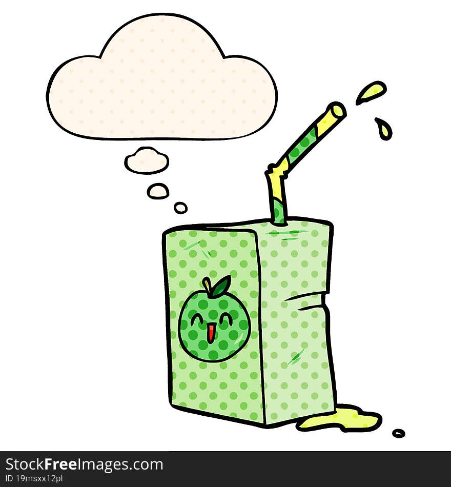 cartoon juice box with thought bubble in comic book style