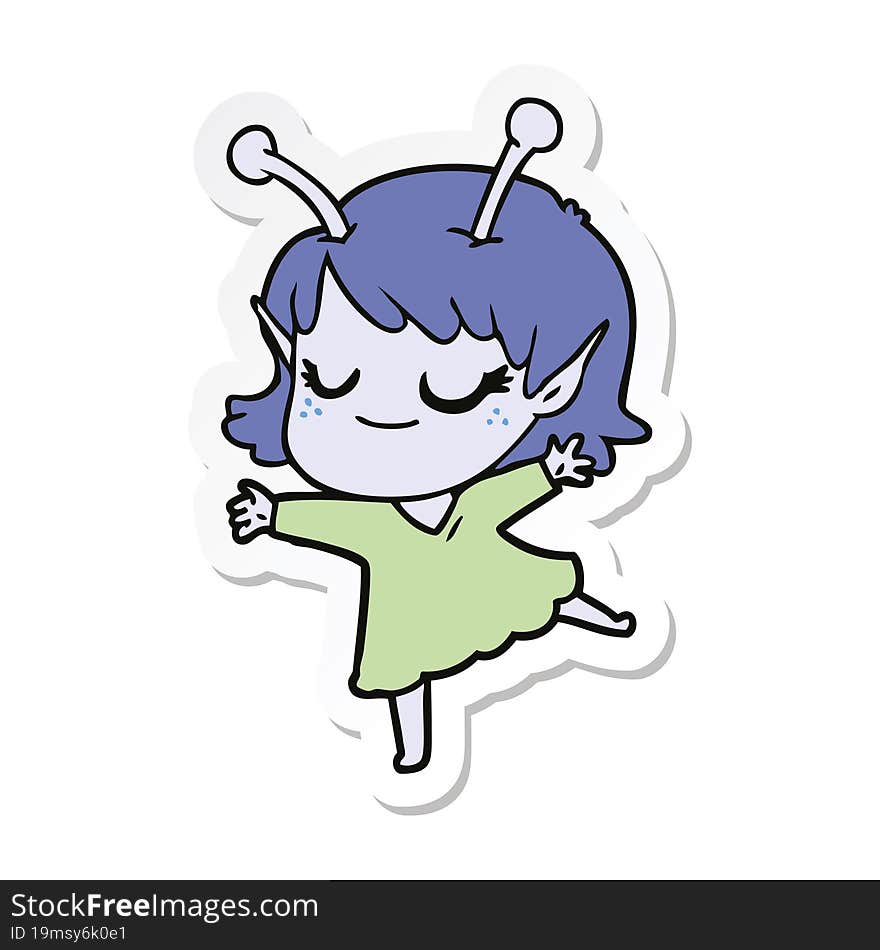 sticker of a smiling alien girl cartoon dancing