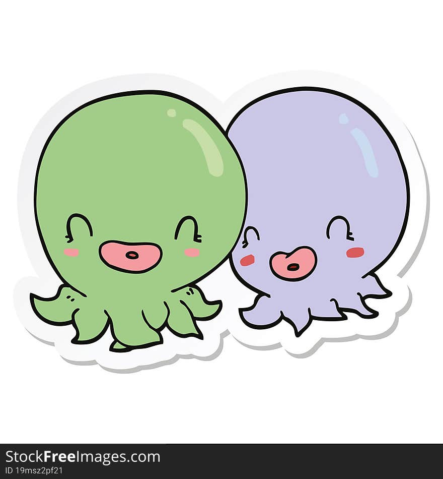 Sticker Of A Two Cartoon Octopi