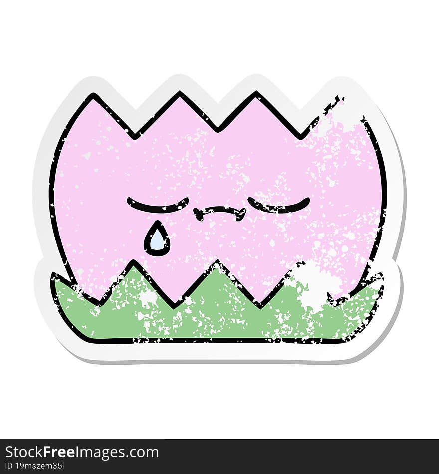 distressed sticker of a cute cartoon water lilly