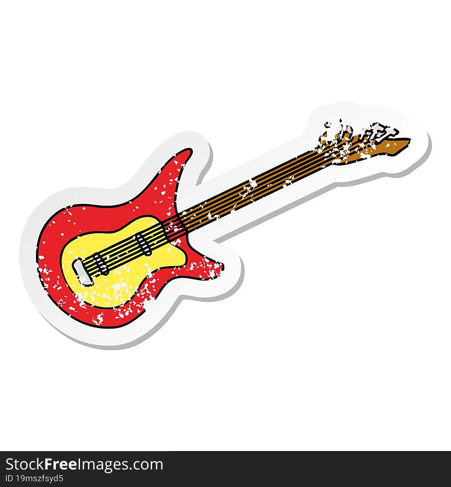 distressed sticker cartoon doodle of a guitar