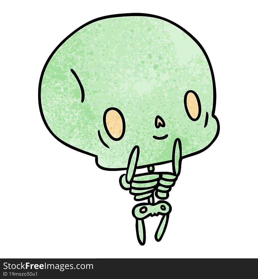 textured cartoon illustration kawaii cute dead skeleton. textured cartoon illustration kawaii cute dead skeleton