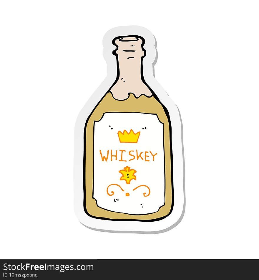 sticker of a cartoon whiskey bottle