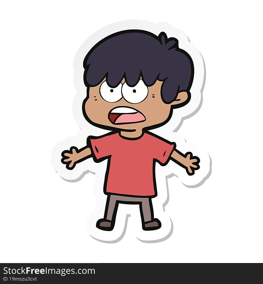 sticker of a worried cartoon boy