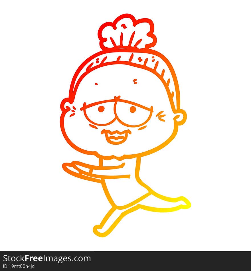 warm gradient line drawing cartoon happy old lady