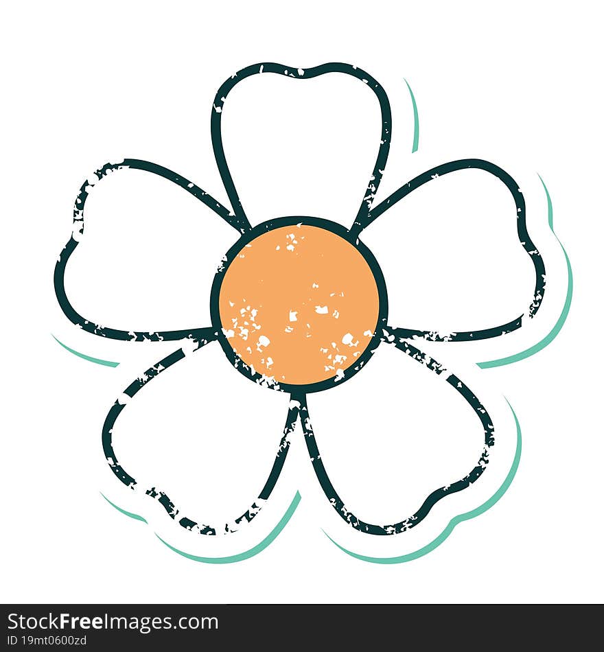 distressed sticker tattoo style icon of a flower