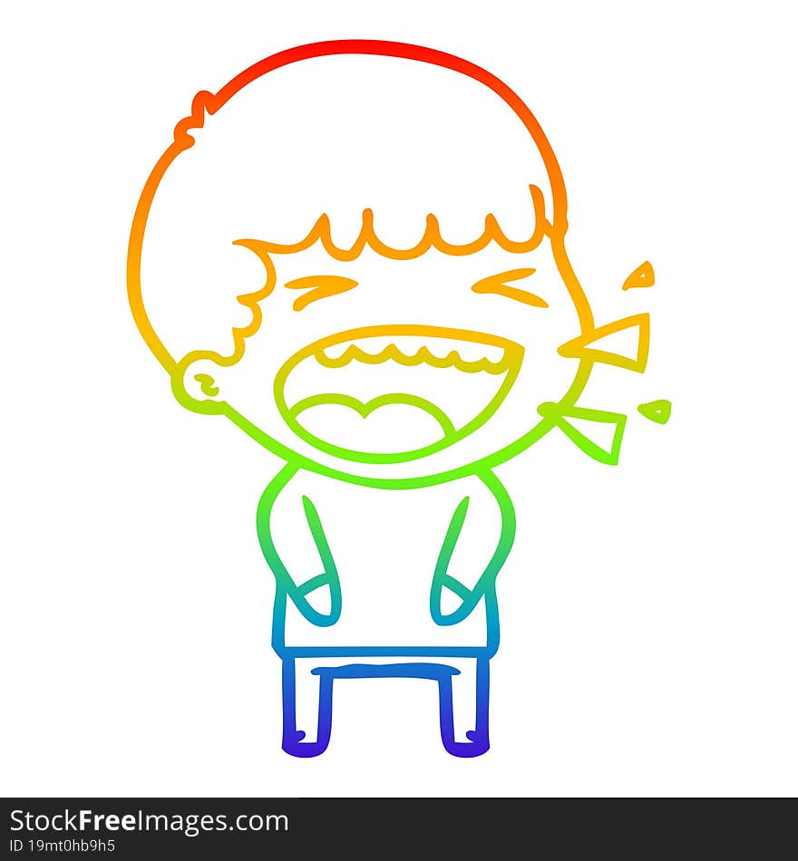 rainbow gradient line drawing of a cartoon laughing man