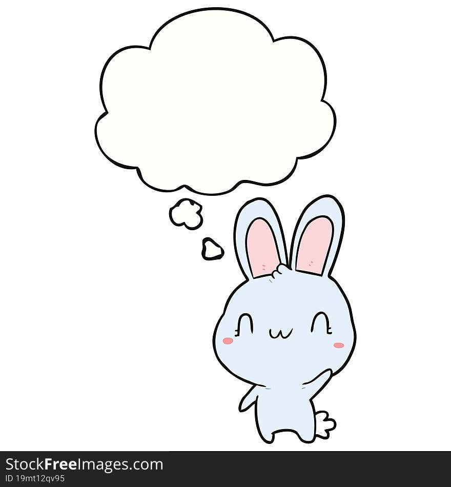 cartoon rabbit waving with thought bubble. cartoon rabbit waving with thought bubble