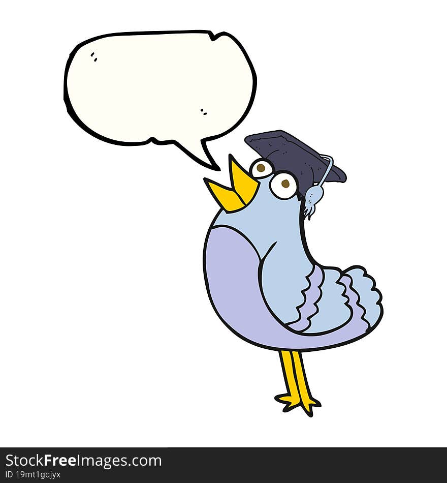 Speech Bubble Cartoon Bird Wearing Graduation Cap