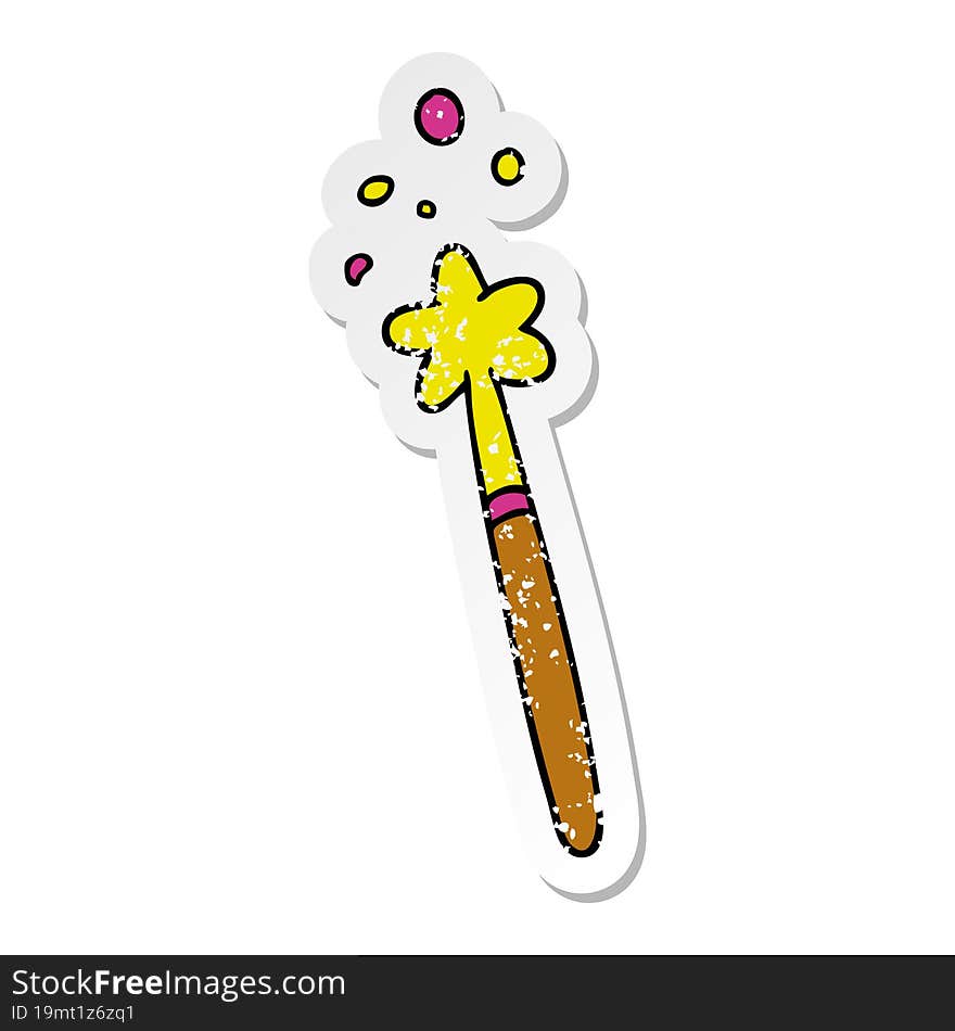 distressed sticker cartoon doodle of a magic wand