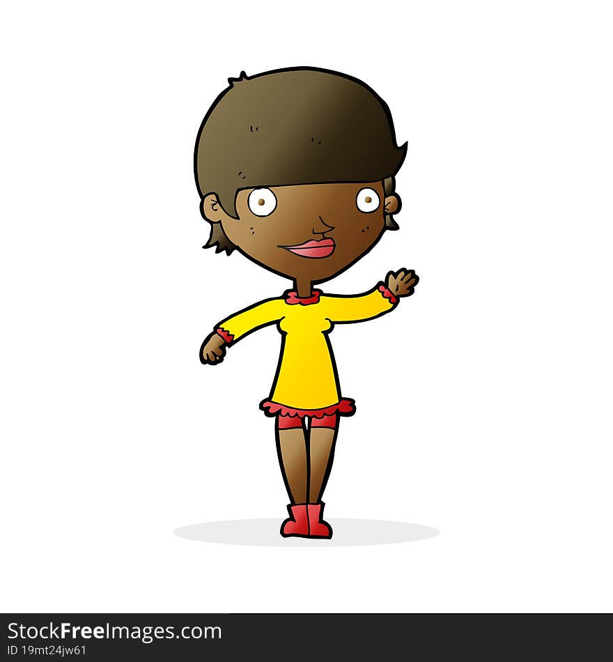 cartoon waving woman