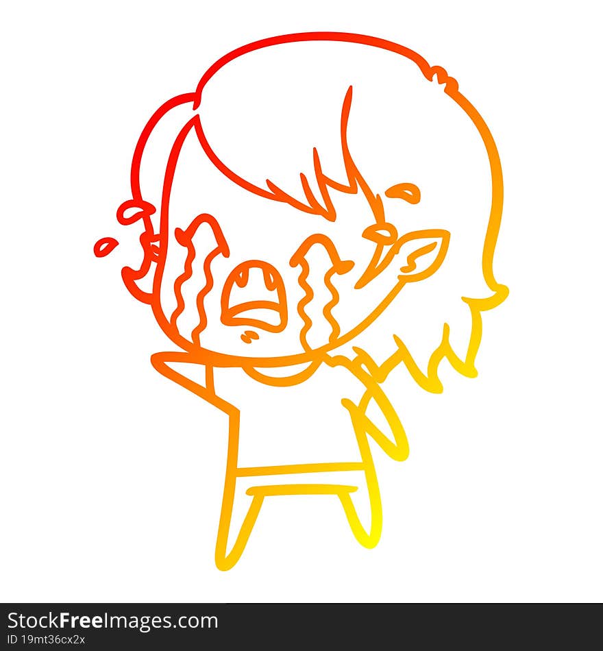 warm gradient line drawing cartoon crying vampire girl