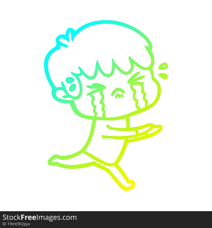 cold gradient line drawing cartoon boy crying