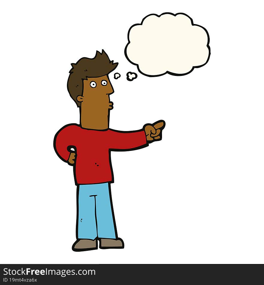 Cartoon Curious Man Pointing With Thought Bubble