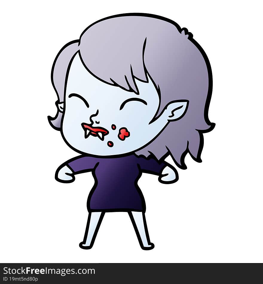 cartoon vampire girl with blood on cheek. cartoon vampire girl with blood on cheek