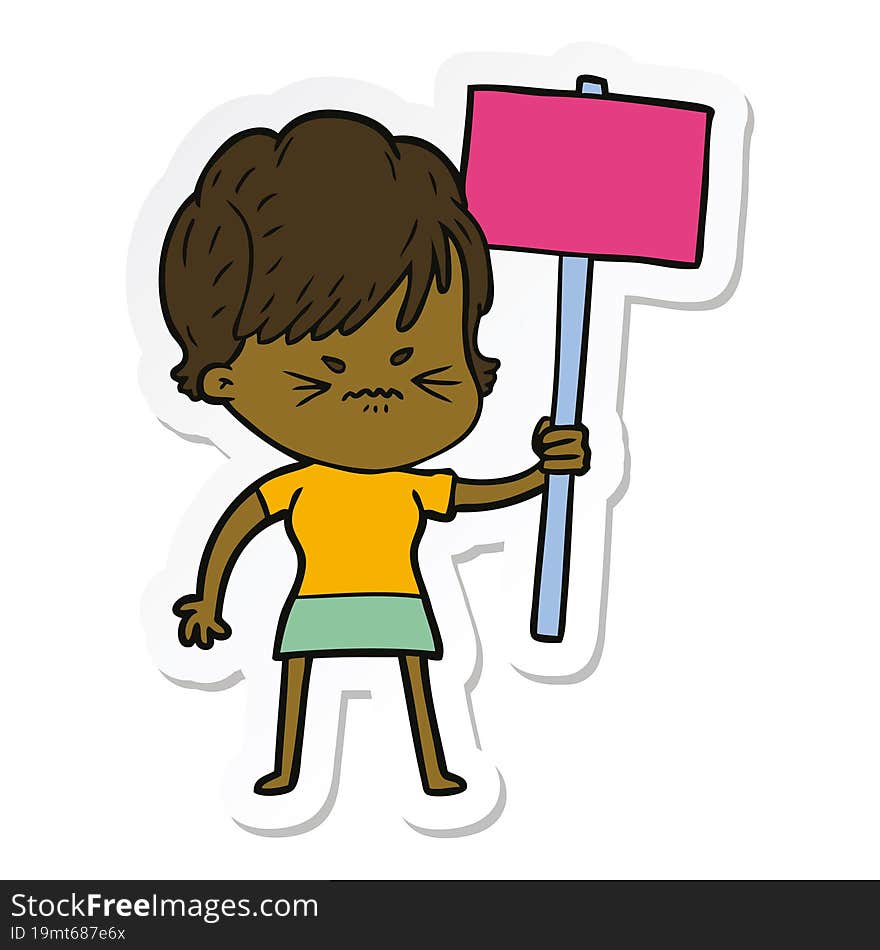 Sticker Of A Cartoon Frustrated Woman