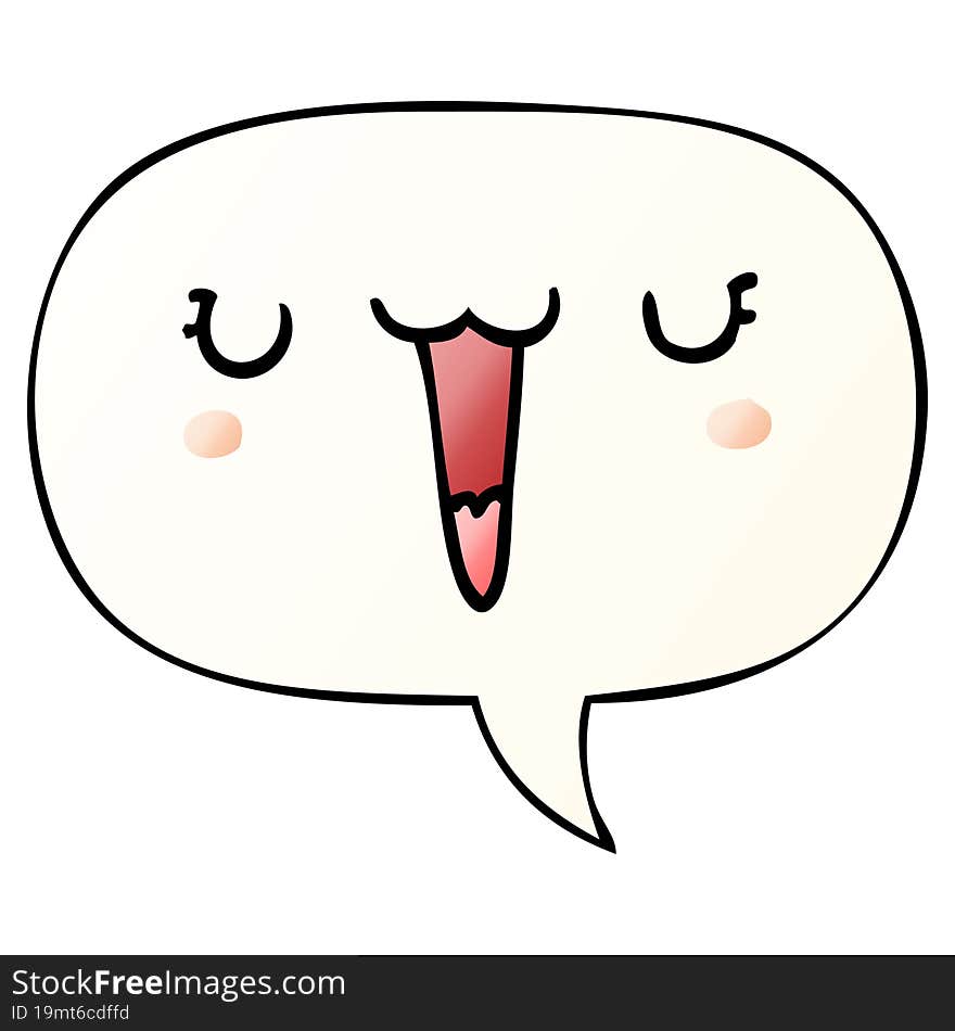 cute happy cartoon face and speech bubble in smooth gradient style