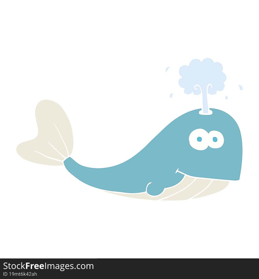 Flat Color Illustration Of A Cartoon Whale Spouting Water