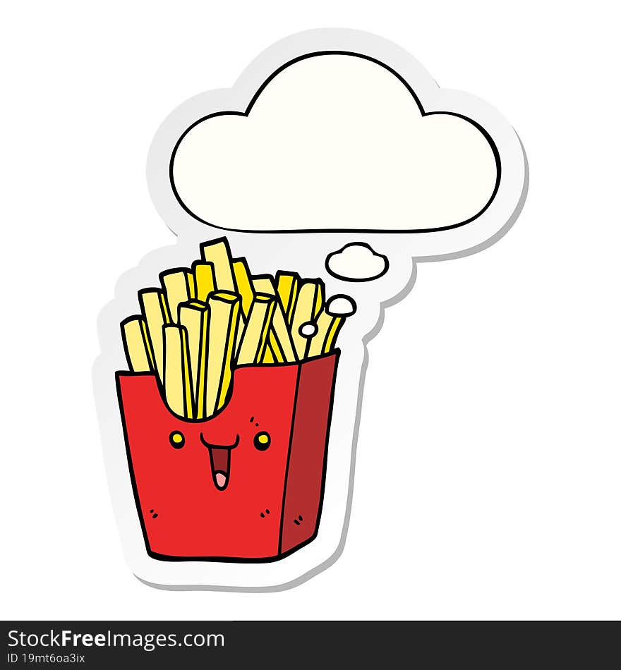 Cute Cartoon Box Of Fries And Thought Bubble As A Printed Sticker