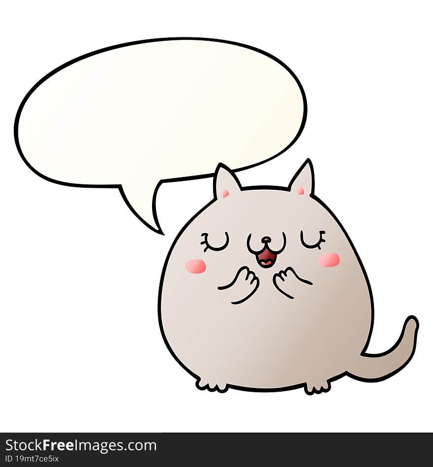 Cartoon Cute Cat And Speech Bubble In Smooth Gradient Style