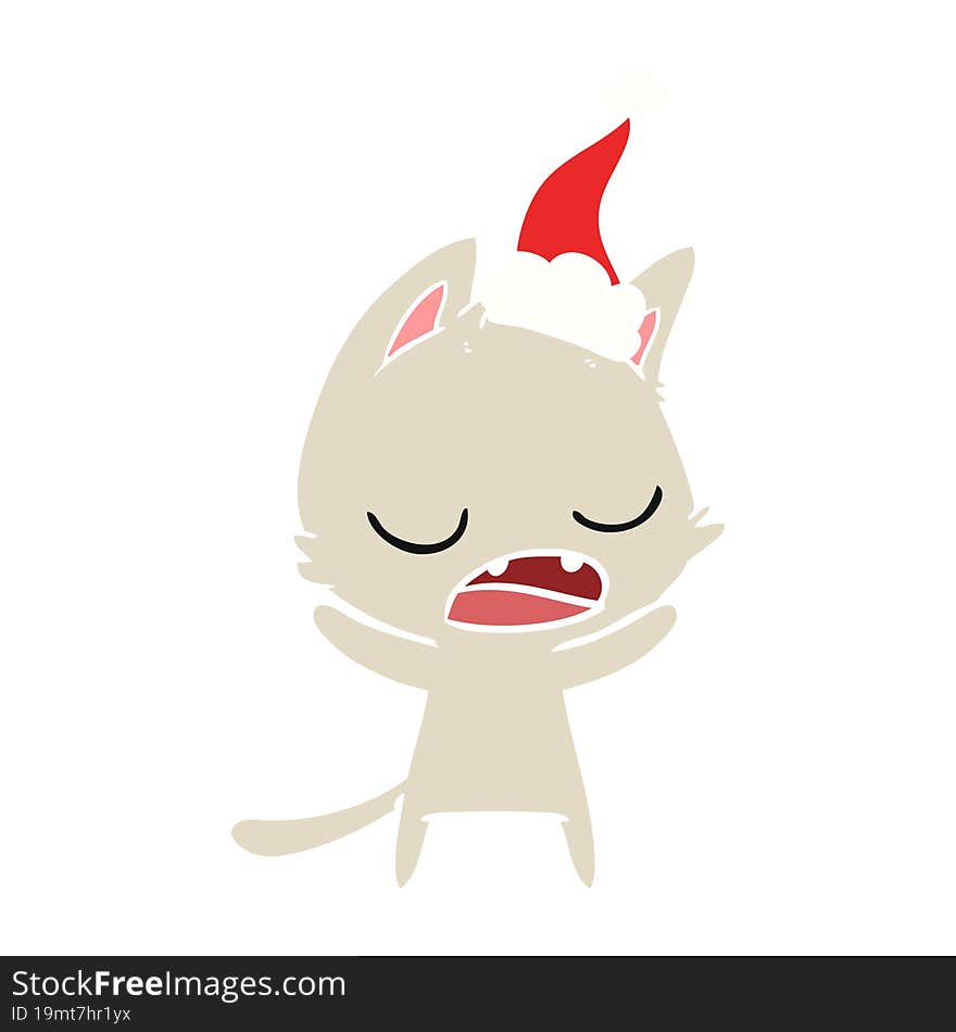 Talking Cat Flat Color Illustration Of A Wearing Santa Hat